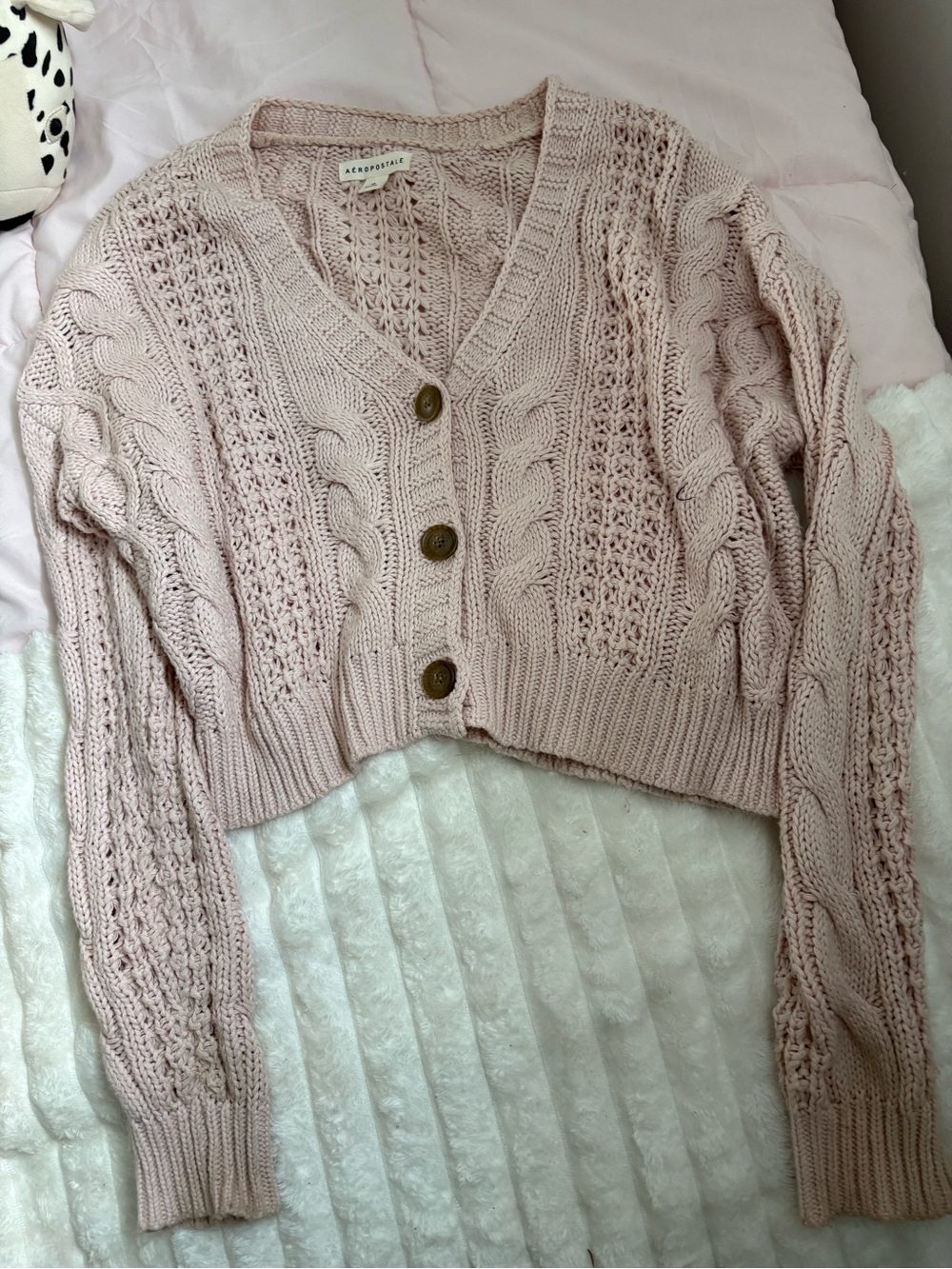 Aeropostale Dusty Pink Cable Knit Cropped Cardigan